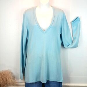 New York & Company baby blue V neck long sleeve pullover sweater size XL